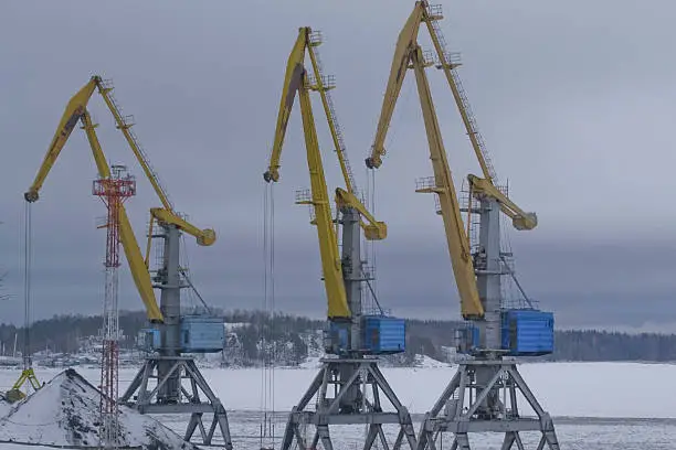 Marine cranes docks Vyborg, Russia