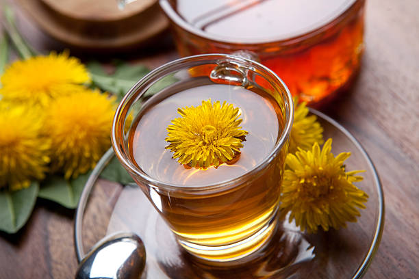 istock dandelion tisane tea with yellow blossom on wooden table 472466270