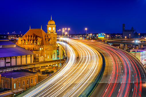 Richmond, Virginia, USA at historic Main Street Station and Interstate 95.