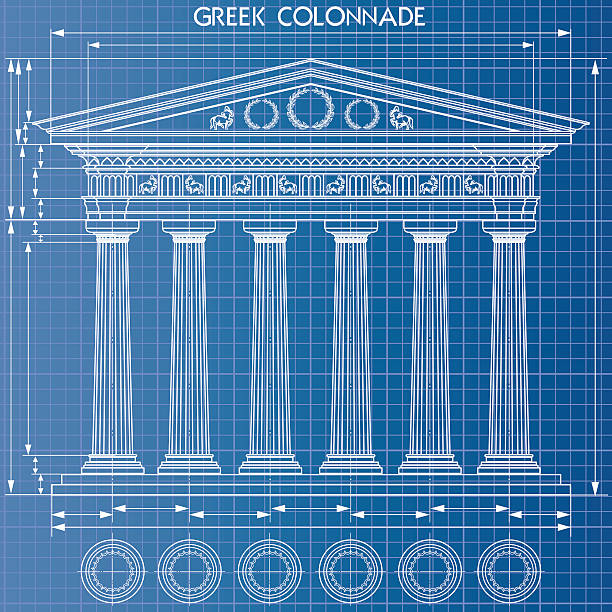 ilustraciones, imágenes clip art, dibujos animados e iconos de stock de colonnade cianotipo - roman classical greek history past