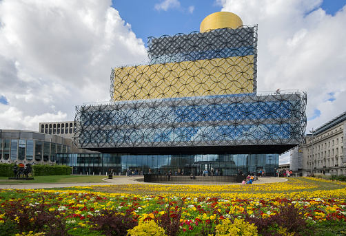 Birmingham, UK – May,3, 2015: The New Library in Centenary Square.  Modern architecture.