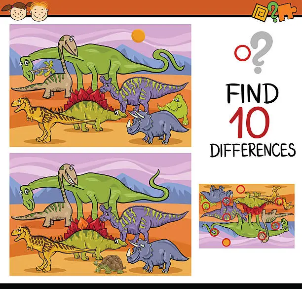 Vector illustration of finding differences game cartoon