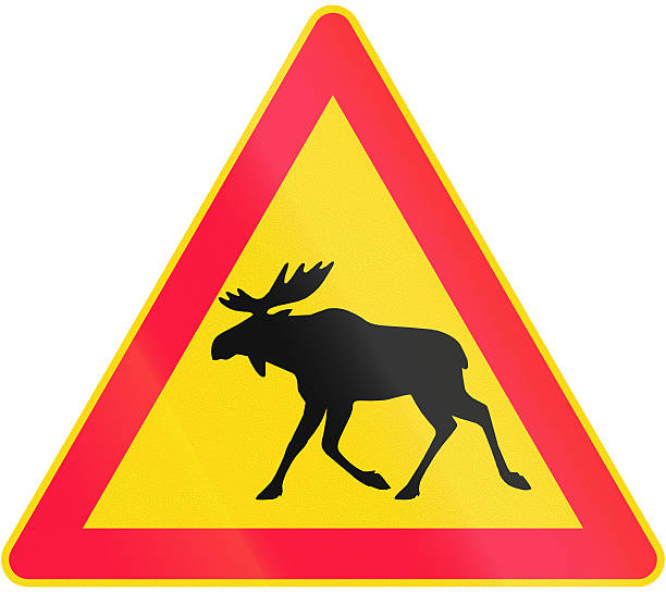 フィンランドのヘラジカの交差点 - moose crossing sign ストックフォトと画像