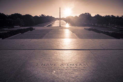 Washington D.C., USA - September 23, 2012: Martin Luther King quote inscription on the steps of the Lincoln Memorial on The National Mall.  \