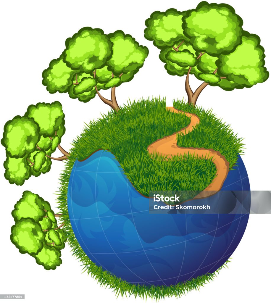 Earth Planet earth with a trees, grass and path  on white background. Ecology concept.  Earth Day illustration. EPS10. Contains transparent objects 2015 stock vector