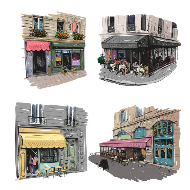 istock Set of hand drawn Paris outdoor cafe, vector illustration 472477880