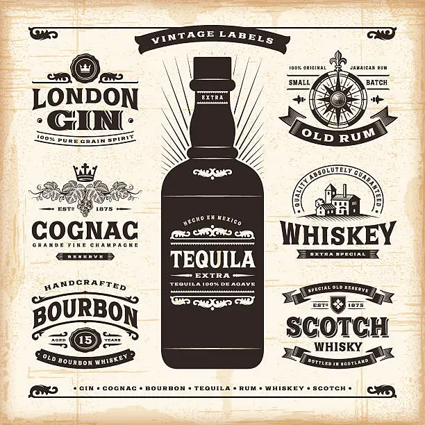 Vector illustration of Vintage alcohol labels collection