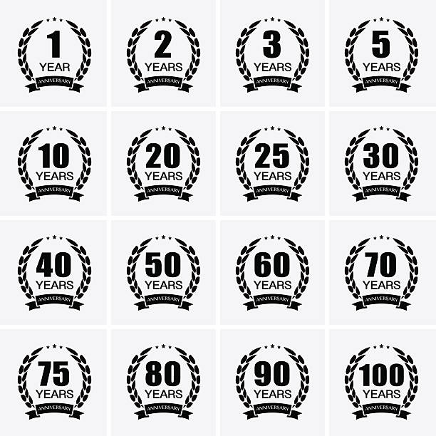 ilustrações, clipart, desenhos animados e ícones de coroa de louro collection placa de aniversário de casamento. - number 80