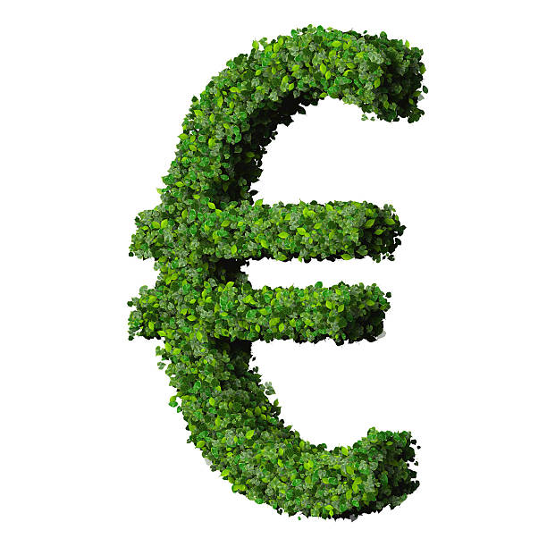 Euro (currency) symbol or sign made from green leaves stock photo