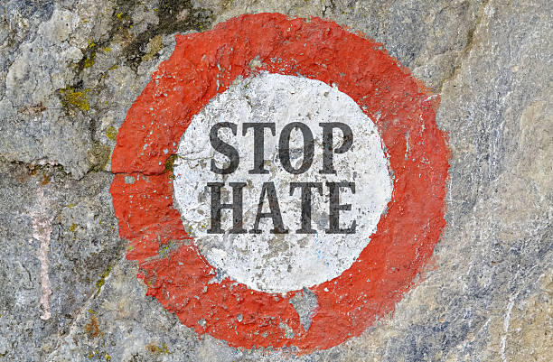 Stop hate Text message as appeal to combat hatred and intolerance between people furious stock pictures, royalty-free photos & images
