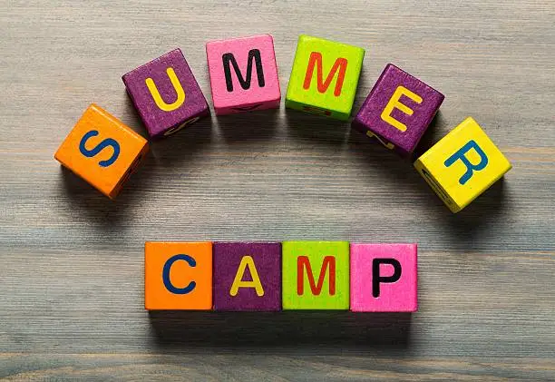 Photo of Prank. Summer camp text on wooden background