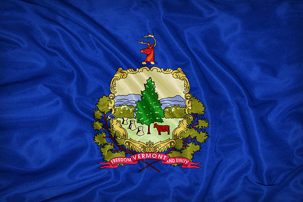 istock Vermont flag on fabric texture,retro vintage style 472482136