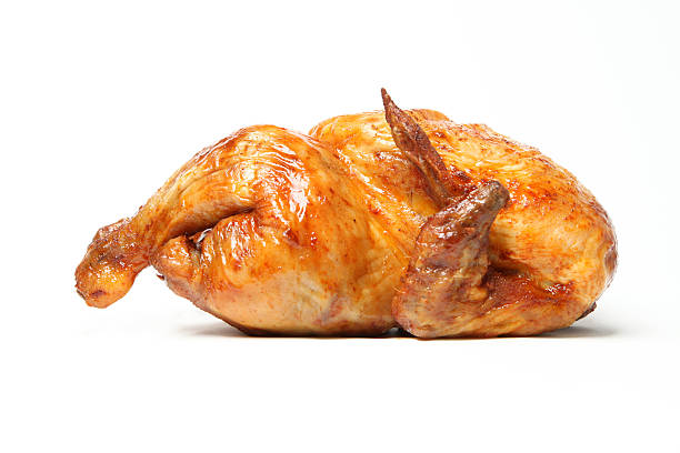 frango assado - roast chicken chicken roasted isolated - fotografias e filmes do acervo