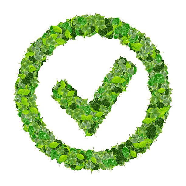 Approved, ok, like, eco sign made from green leaves stock photo