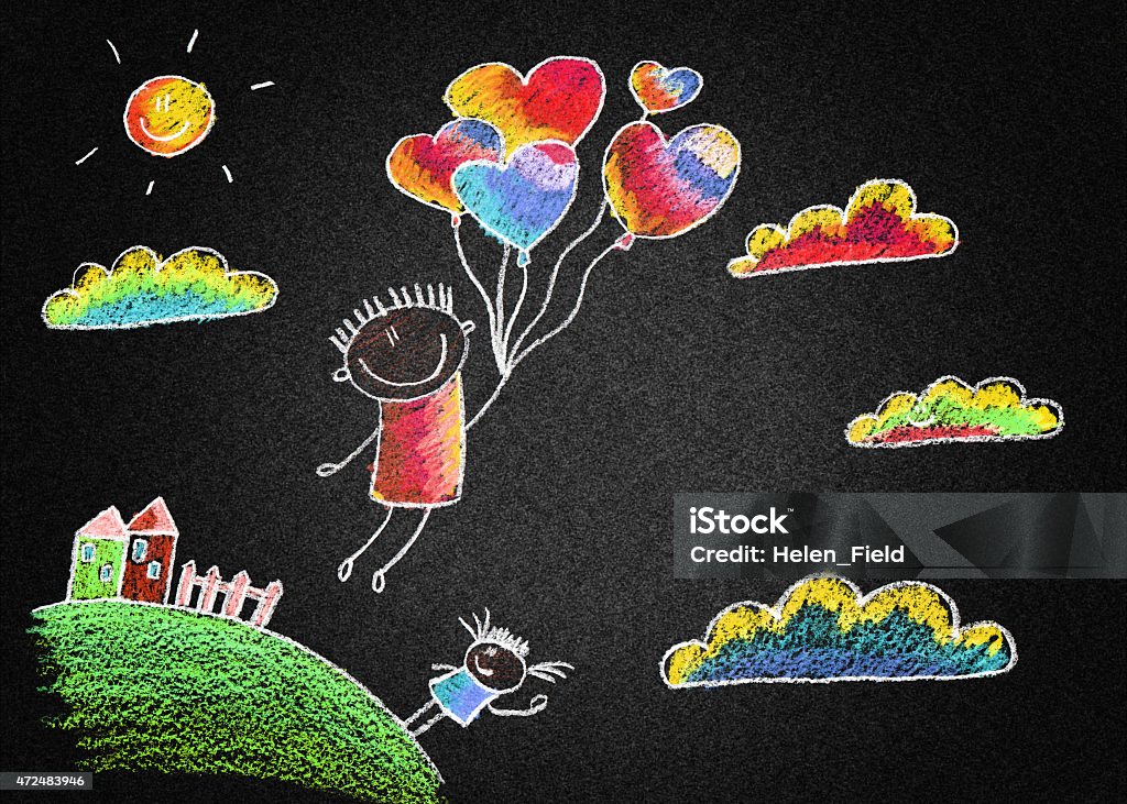 Happy boy Blackboard or asphalt kids drawing. Color chalks 2015 stock illustration