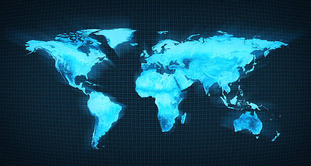 istock Blue lighted map of the world done on a graph 472484254