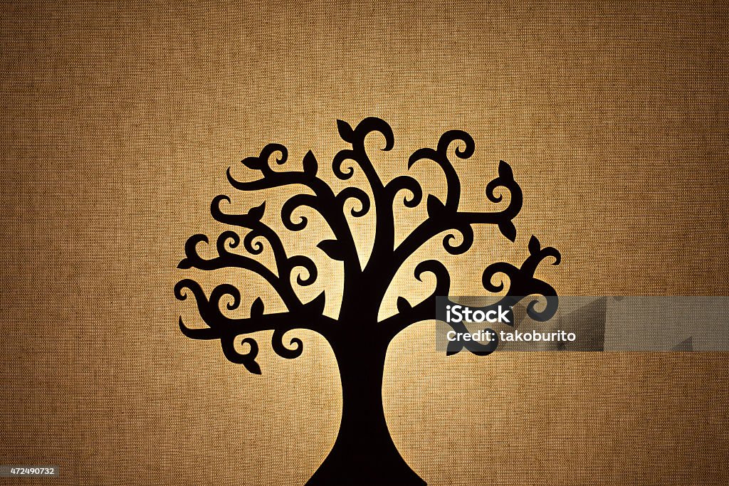 tree silhouette tree silhouette on linen  background texture Genealogy Stock Photo