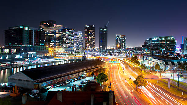 istock Night Melbourne Cityscape with Light Streaks 472492274