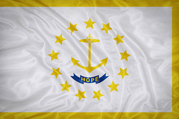 istock Rhode Island flag on fabric texture,retro vintage style 472494188