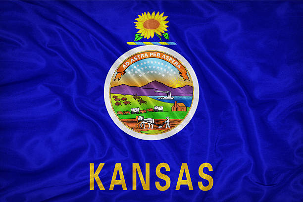 istock Kansas flag on fabric texture,retro vintage style 472494924