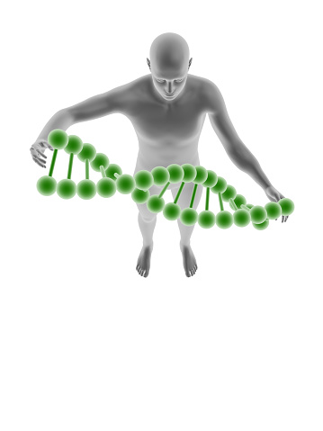 man and DNA isolated on white background.