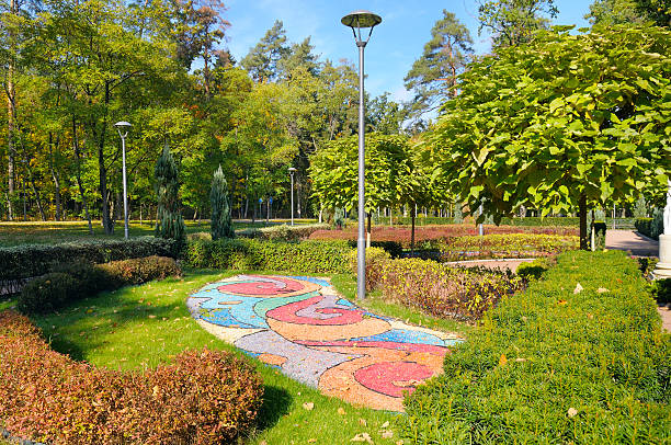 beautiful summer park with street lamp