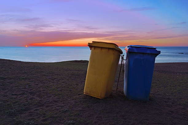 Recycling bins located at a marina in the False Creek area of downtown Vancouver, British Columbia