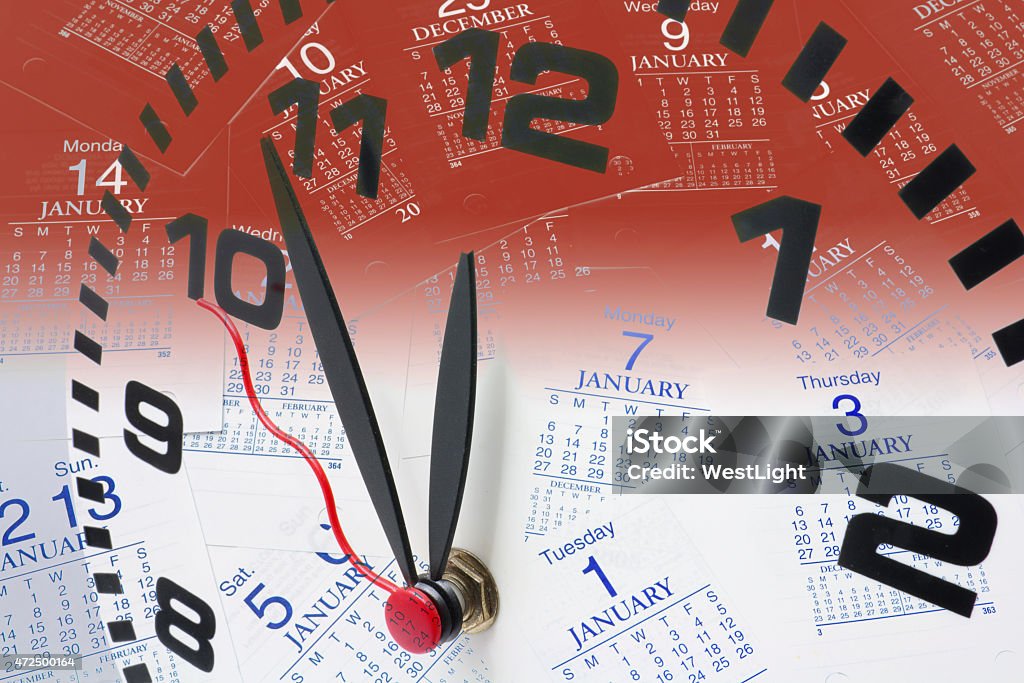 Clock and Calendar Composite of Clock and Calendar 12 O'Clock Stock Photo