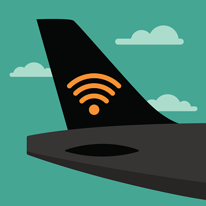 Vector illustration of an airplane with a wifi symbol on the tail.