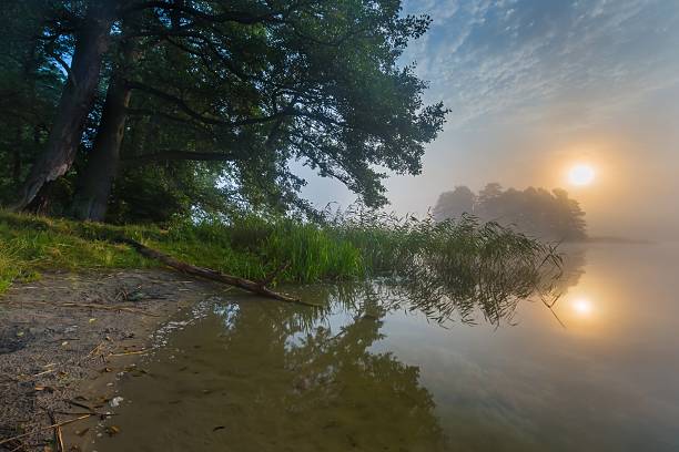 istock Beautiful sunrise over misty lake. 472504250