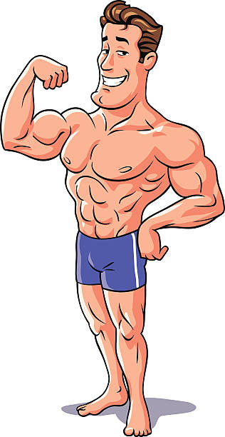 illustrations, cliparts, dessins animés et icônes de bodybuilder posant - men muscular build body building sensuality