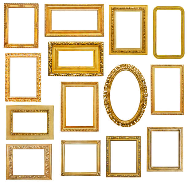 istock Set of golden picture frames with varying dimensions 472505194