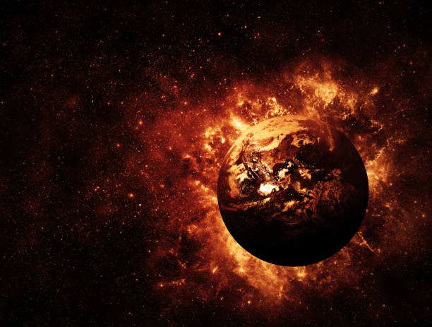 istock Global warming illustration of Earth on fire 472506052