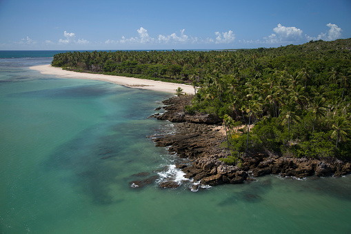 Aerial view of Moreré Beach, in Boipeba Island, Bahia, Brazil Coast
