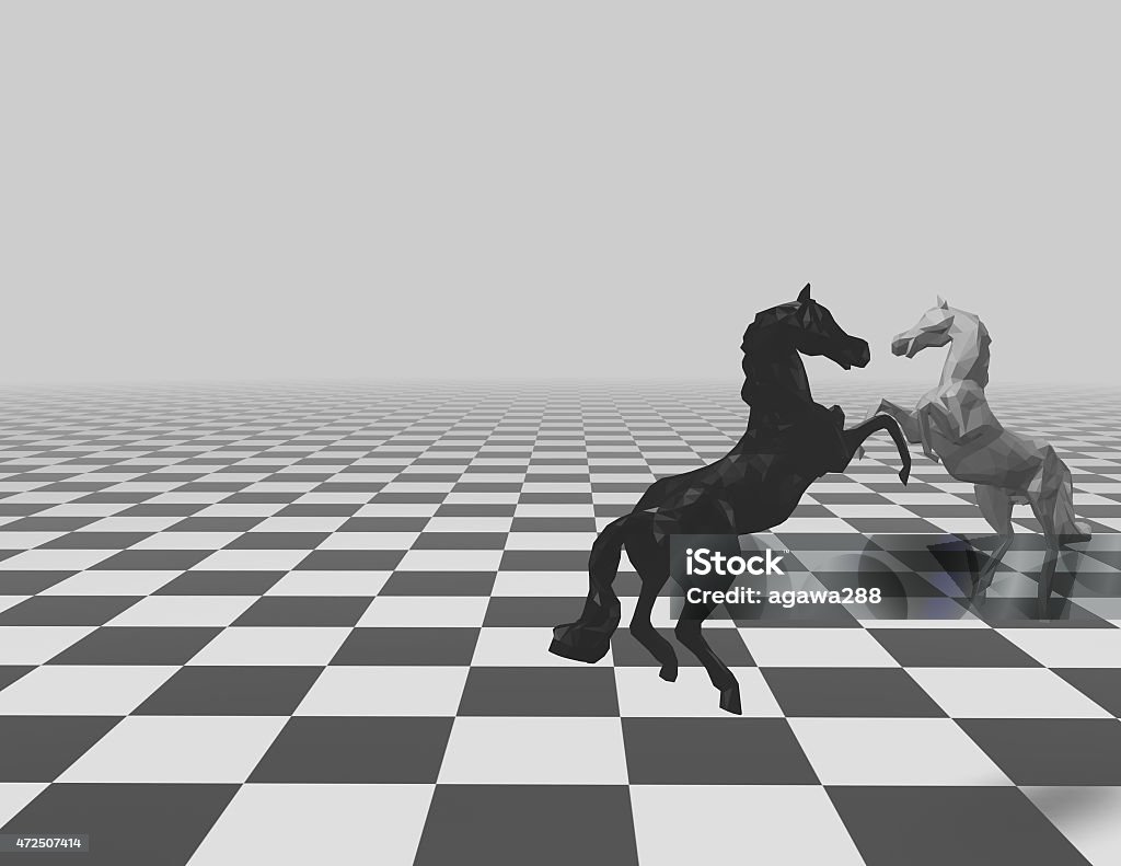 Chess checkered background with horses and copy space. Chess checkered background with black and white horses and copy space. Flooring Stock Photo