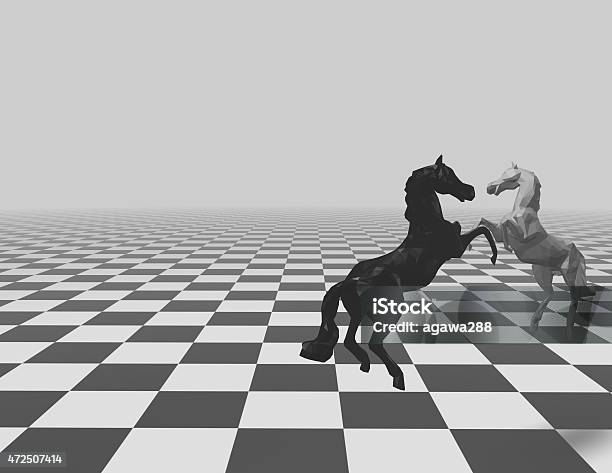 Chess Checkered Background With Horses And Copy Space Stock Photo - Download Image Now