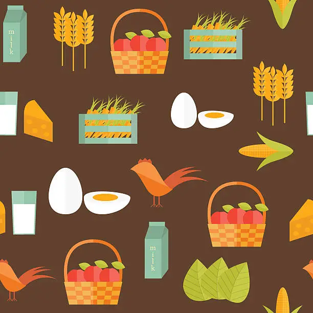 Vector illustration of Seamless background with flat objects on farm products theme