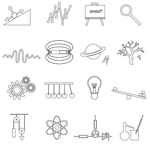 physik kontur einfachen vektor-icons set eps10 - apple grafiken stock-grafiken, -clipart, -cartoons und -symbole