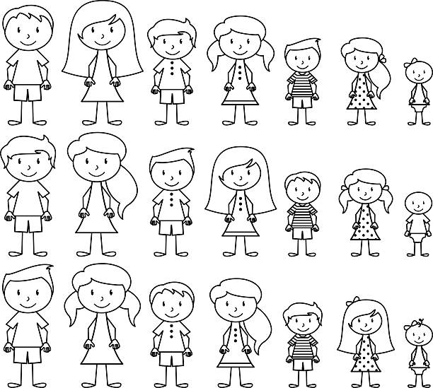 stockillustraties, clipart, cartoons en iconen met set of cute and diverse stick people in vector format - broer en zus