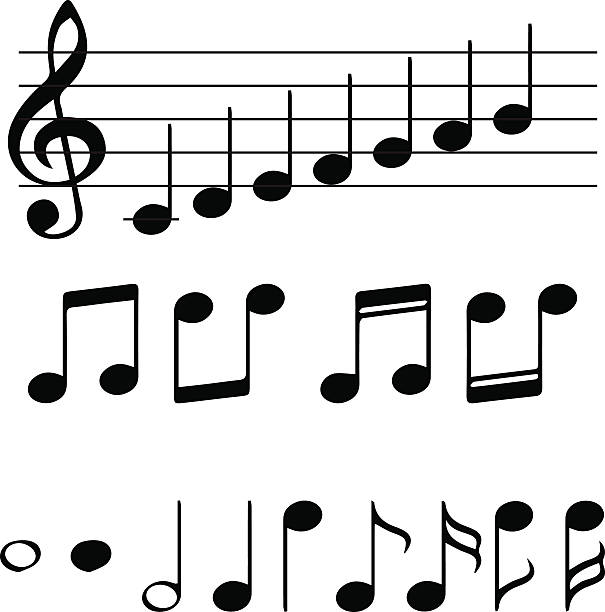 illustrazioni stock, clip art, cartoni animati e icone di tendenza di nota musicale vettoriale - sheet music music musical note pattern