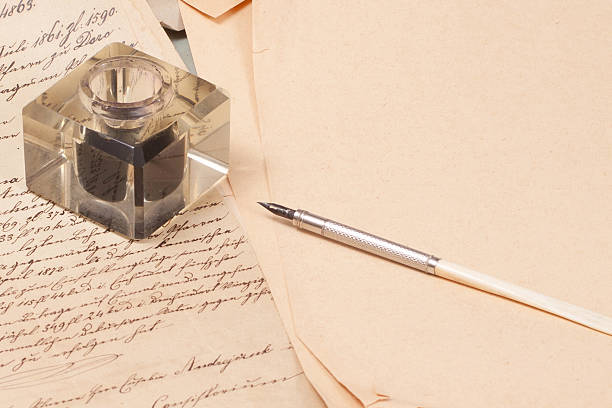 istock Vintage old papers, old ink pen, handwrite letters 472512706