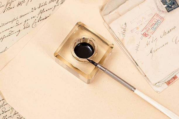 istock Vintage background with old paper, old ink pen, handwrite letter 472512800