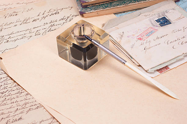 istock Vintage old papers, old ink pen, handwrite letters 472512814