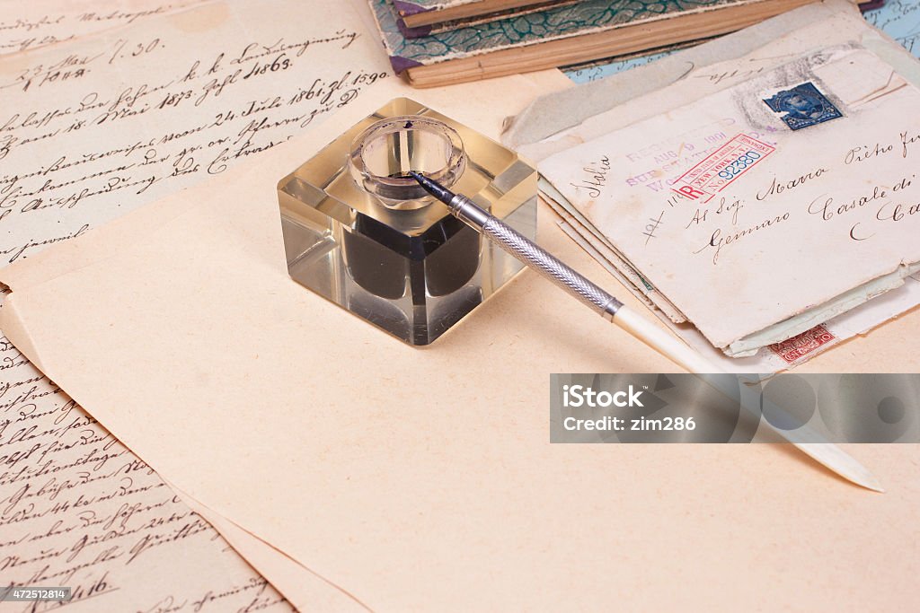 Vintage old papers, old ink pen, handwrite letters Vintage old papers, old ink pen, handwrite letters and old ink pot 2015 Stock Photo