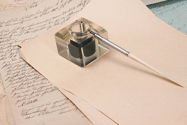 istock Vintage background with old paper, old ink pen, handwrite letter 472512822