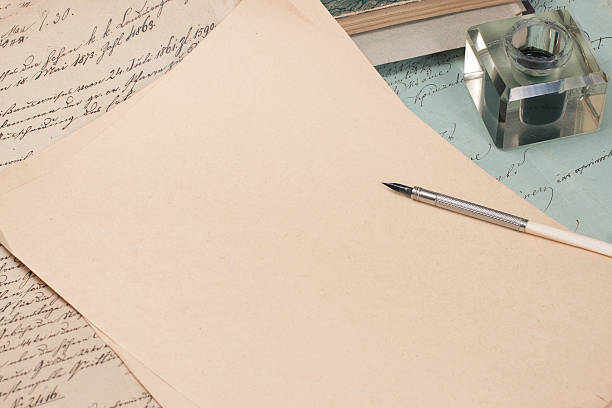 Vintage background with old paper, old ink pen, handwrite letter