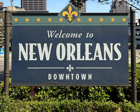 A welcome sign near downtown New Orleans, Louisiana.
