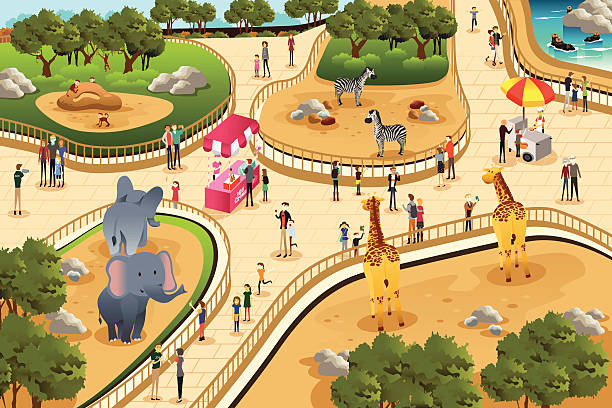 stockillustraties, clipart, cartoons en iconen met scene in a zoo - zoo