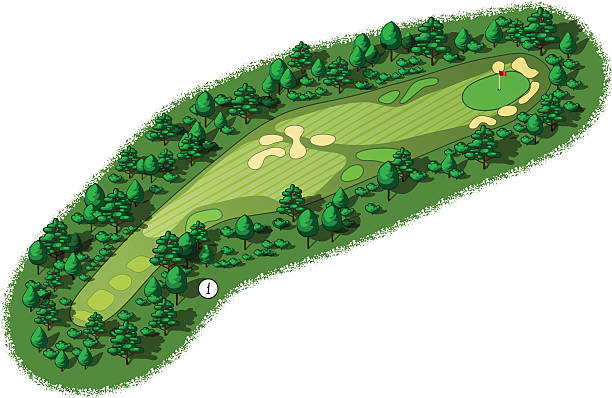 벡터 골프 코스 호울 공중 제품의 등각투영 보기 - golf course illustrations stock illustrations