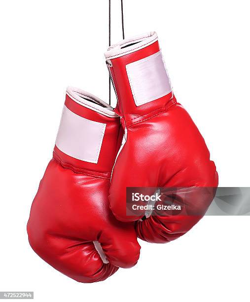 Pair Of Leather Boxing Gloves Isolated Stock Photo - Download Image Now - Boxing Glove, Hanging, Red